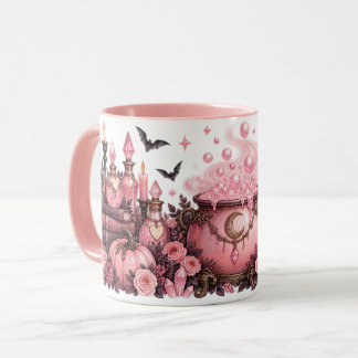 Roze Heksenketel & Toverfles Halloween Mok
