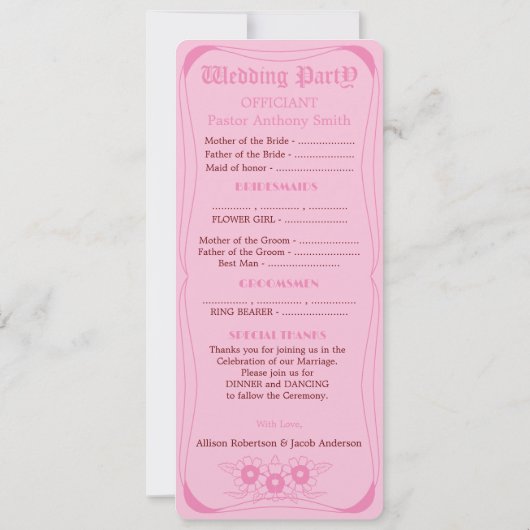 Roze Helder en vet huwelijksprogramma (Achterkant)