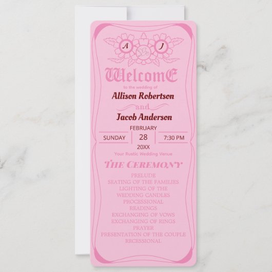 Roze Helder en vet huwelijksprogramma (Voorkant)