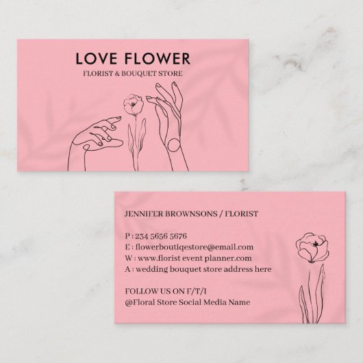 Roze, helder, waarop de ventilator met handen word visitekaartje (Voorkant / Achterkant)