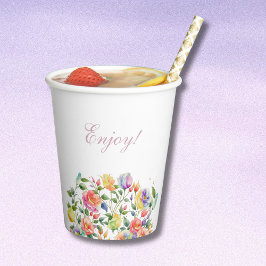 Roze Heldere Rozen Lila Bloemen Vrijgezellenfeest Papieren Bekers