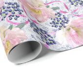 Roze hellebore Flowers Berries & Ribbons on White Cadeaupapier (Rol Hoek)