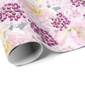 Roze hellebore Flowers Berries & Ribbons op Roze Cadeaupapier (Rol Hoek)