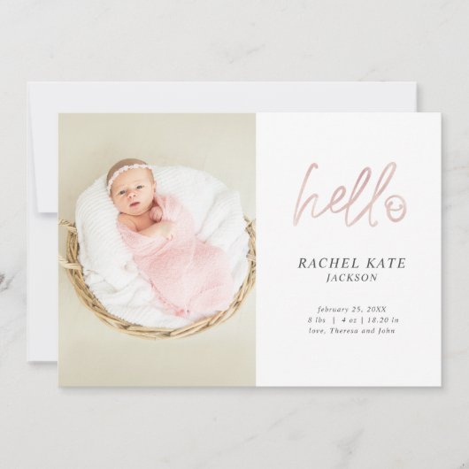 Roze Hello Script Foto Rose Goud Stippen Meisjesac Aankondiging (Voorkant)