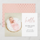 Roze Hello Script Foto Rose Goud Stippen Meisjesac Aankondiging (Voorkant / Achterkant)