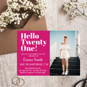 Roze Hello Twenty One 21ste verjaardag foto  Kaart