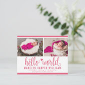 Roze Hello World Foto Geboorte Stat Aankondigingskaart (Staand voorkant)