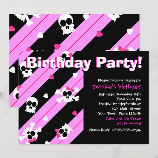 Roze hemdjes en harten Birthday Party Kaart (Voorkant / Achterkant)