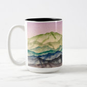 Roze Hemel Gloeiend Berglandschap Tweekleurige Koffiemok (Links)