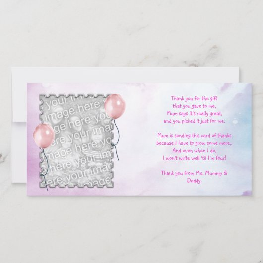 Roze hemel Hartelijk dank voor uw kaartje voor een Bedankkaart (Voorkant)