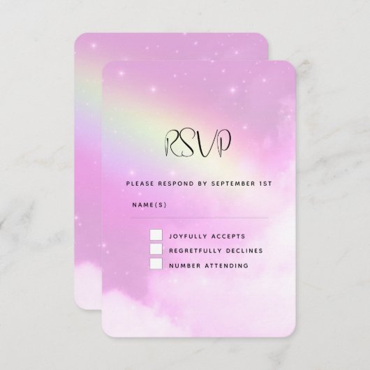 Roze Hemel met Citroengeel Regenboog Bruiloft RSVP (Voorkant / Achterkant)