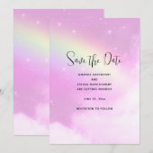 Roze Hemel met Citroengeel Regenboog Save the Date (Voorkant / Achterkant)