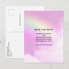 Roze Hemel met Citroengeel Regenboog Save the Date Uitnodiging Briefkaart