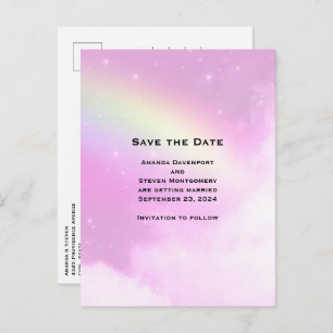 Roze Hemel met Citroengeel Regenboog Save the Date Uitnodiging Briefkaart