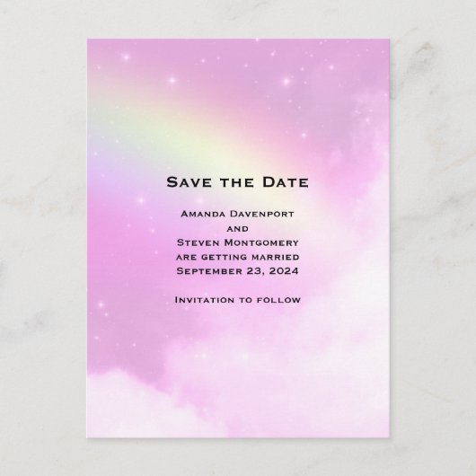 Roze Hemel met Citroengeel Regenboog Save the Date Uitnodiging Briefkaart (Voorkant)