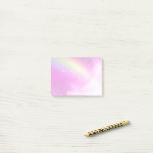 Roze Hemel met Citroengele Regenboog Post-it® Notes (Op bureau)