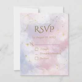  Roze Hemel RSVP-kaart | Waterverf sterren RSVP Kaartje