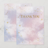Roze Hemelbedankingskaart | Waterverf Wolken Bedankkaart (Voorkant / Achterkant)