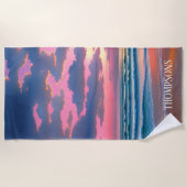 Roze hemelbruine strandzonsondergang strandlaken (Voorkant)