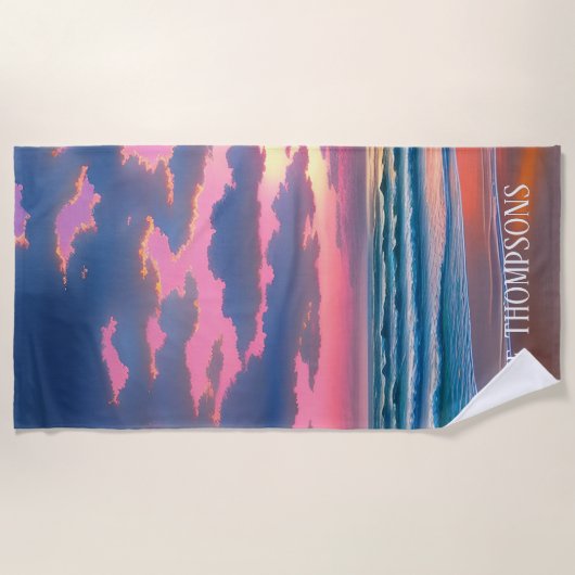 Roze hemelbruine strandzonsondergang strandlaken (Voorkant)