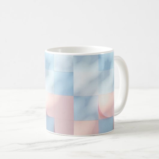 Roze, hemelsblauw, vierkant patroon, waterverf mok (Voorkant rechts)