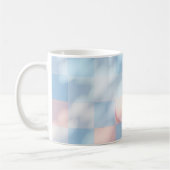 Roze, hemelsblauw, vierkant patroon, waterverf mok (Links)