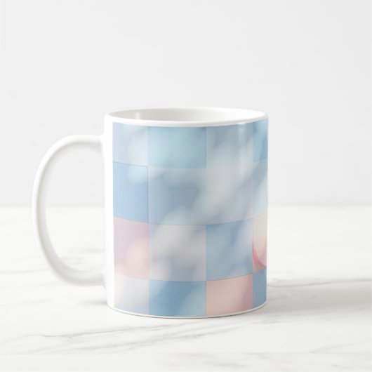 Roze, hemelsblauw, vierkant patroon, waterverf mok (Links)