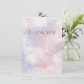 Roze Hemelse Dankkaart | Watercolor Wolken Bedankkaart (Staand voorkant)