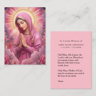 Roze herdenkingskaart Heilige Maagd Maria Visitekaartje