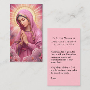 Roze herdenkingskaart Heilige Maagd Maria Visitekaartje