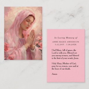 Roze herdenkingskaart Heilige Maagd Maria Visitekaartje