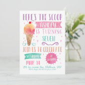 Roze Heres De Scoop Ice-Cream verjaardagsuitnodigi Kaart (Staand voorkant)