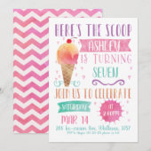 Roze Heres De Scoop Ice-Cream verjaardagsuitnodigi Kaart (Voorkant / Achterkant)