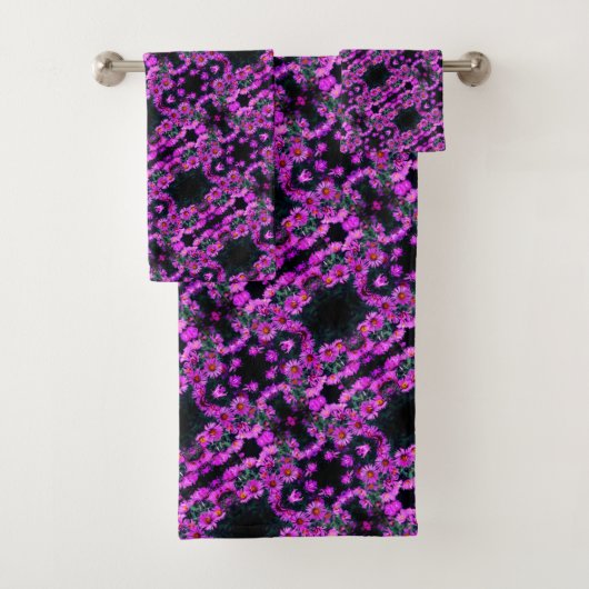 Roze herfst Aster Flowers Abstract Art Patroon Bad Handdoek (Insitu)