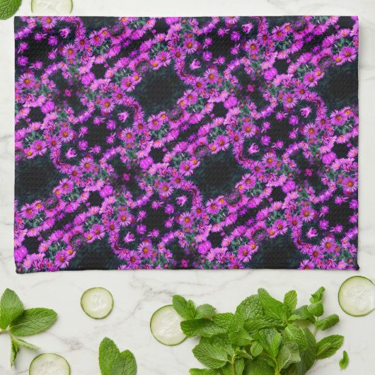 Roze herfst Aster Flowers Abstract Art Patroon Theedoek (Gevouwen)