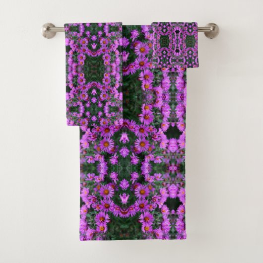 Roze Herfst Aster Flowers Orton Abstract Bad Handdoek (Insitu)