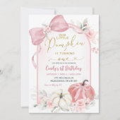 Roze Herfst Bloemen Coquette Pompoen Eerste Verjaa Kaart (Voorkant)