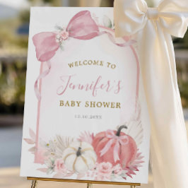 Roze Herfst Bloemen Coquette Pompoen Welkom Teken Poster