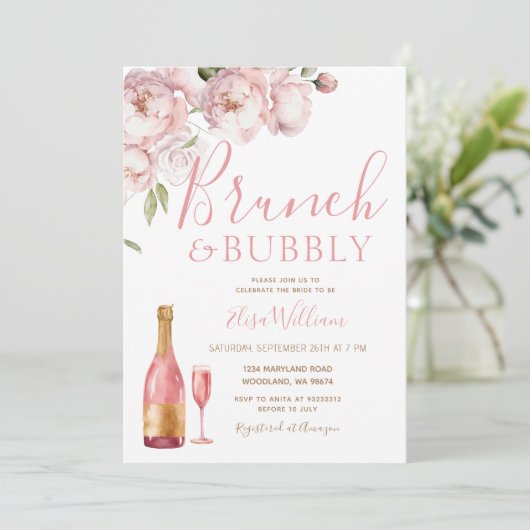 Roze herfst brunch en bubbels bruiloft feest kaart (Staand voorkant)