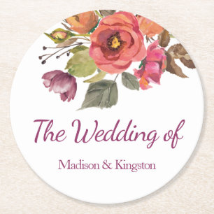 Roze Herfst Elegant Floral Wedding Ronde Kartonnen Onderzetter