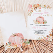 Roze Herfst Floral Pumpkin Baby shower Kaart