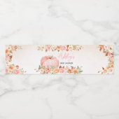 Roze Herfst Floral Pumpkin Baby shower Waterfles Etiket (Enkel label)