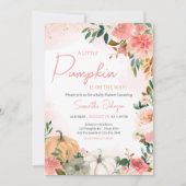 Roze Herfst Herfst Bloemen Pompoen Baby shower Kaart (Voorkant)