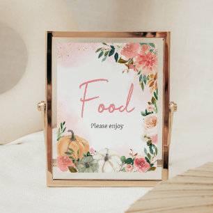 Roze Herfst Herfst Bloemen Pompoen Baby shower Voe Poster