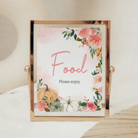 Roze Herfst Herfst Bloemen Pompoen Baby shower Voe Poster