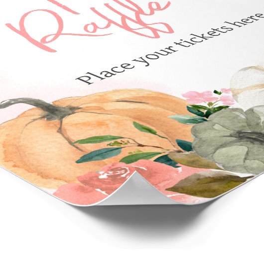 Roze Herfst Herfst Bloemen Pompoen Luier Raffle Poster (Hoek)