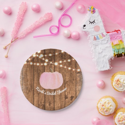 Roze herfst herfst Rustic Wood Licht Papieren Bordje (Feest)