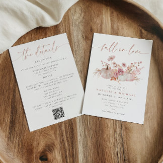 Roze Herfst in Liefde QR Code All-in-One Trouwkaar Kaart