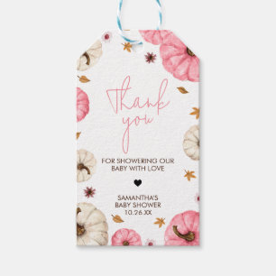 Roze Herfst Kleine Pompoen Baby shower Favor Tags Cadeaulabel