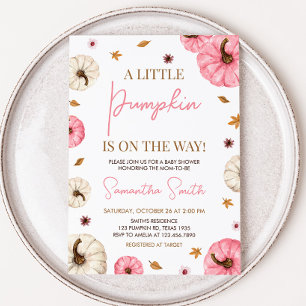 Roze Herfst kleine pompoen Baby shower Kaart